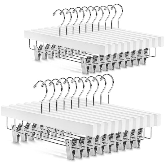Nature Smile Deluxe Wooden Pants Hangers Solid Wood Bottom Jeans Hanger Skirt Hanger with 2-Adjustable Clips Pack of 20 (White) | Solid Wood Bottom, Jeans Hanger, Skirt Hanger, 2-Adjustable Clips