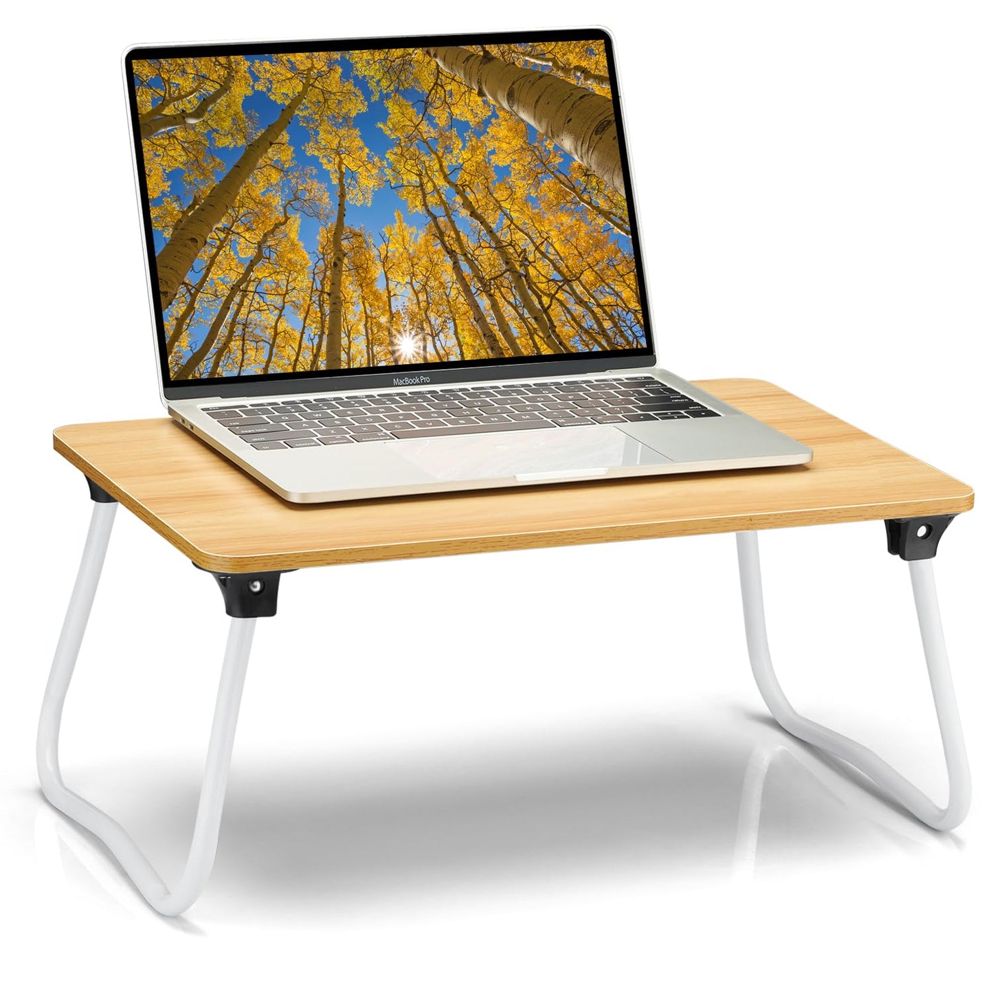 Foldable Lap Desk Laptop Stand Bed Desk Table Tray, Breakfast Serving Tray, Portable & Lightweight Mini Table, Lap Tablet Desk for Sofa Couch Floor - Wood