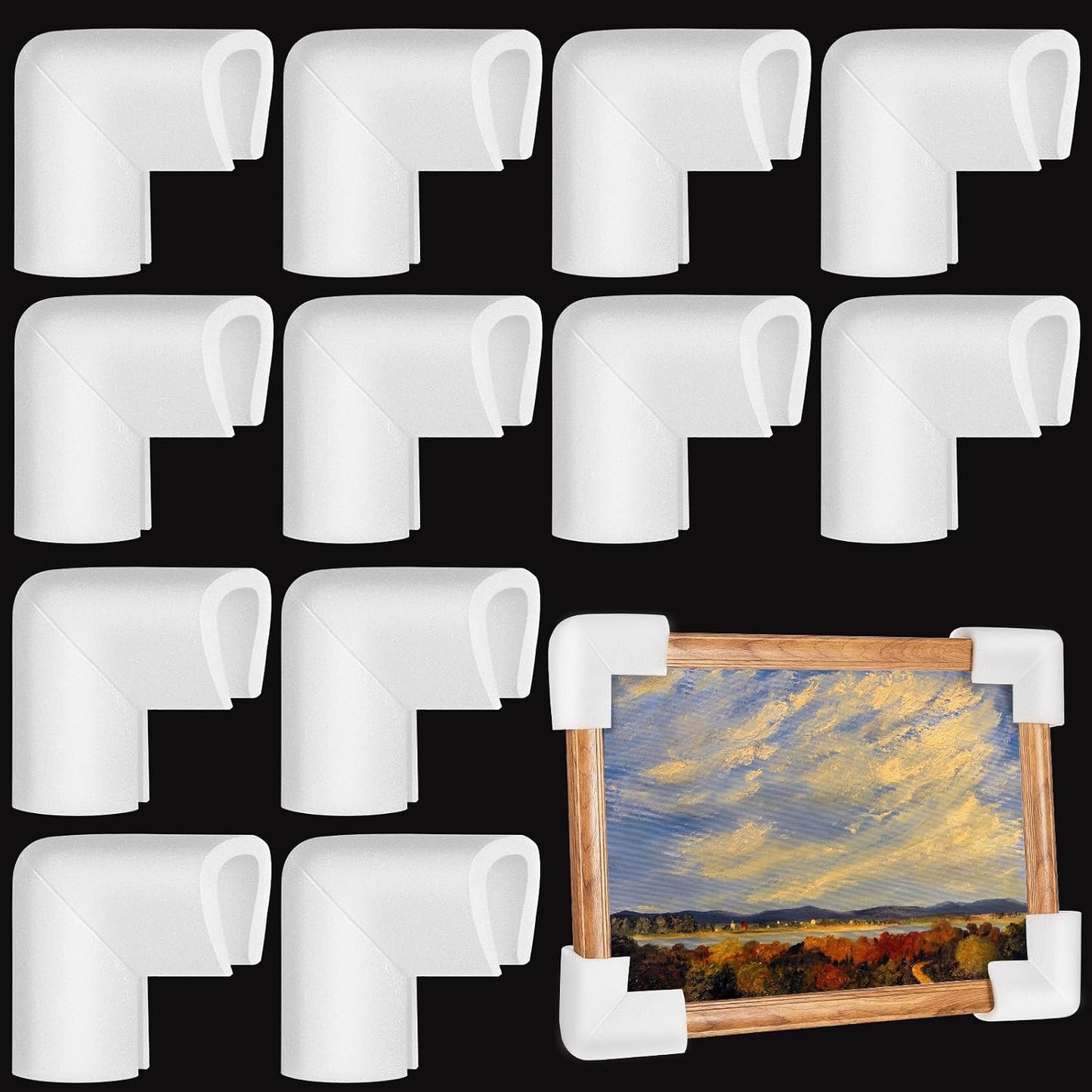 Frienda 12 Pcs Foam Corner Protectors for Moving TV, Packing Corner for Art | Picture Frame Edge Protectors for Shipping, U Shaped Channel Design, Easy Installation, 3.94 x 3.94 x 1.38 Inches