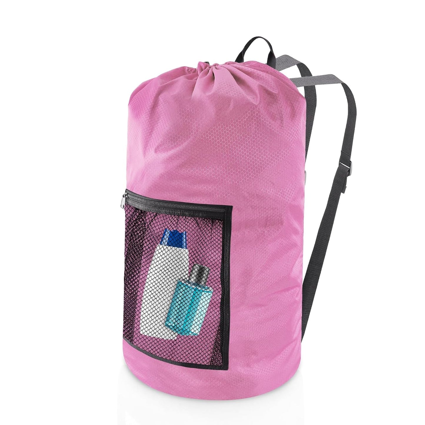 Olosar Laundry Bag Backpack, Extra Large Travel Laundry Bag with Mesh Pocket & Adjustable Shoulder Straps,Dirty Clothes Travel Bag for College Students Dorm,Apartment(Pink)