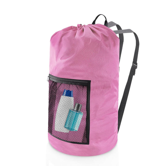 Olosar Laundry Bag Backpack, Extra Large Travel Laundry Bag with Mesh Pocket & Adjustable Shoulder Straps,Dirty Clothes Travel Bag for College Students Dorm,Apartment(Pink)
