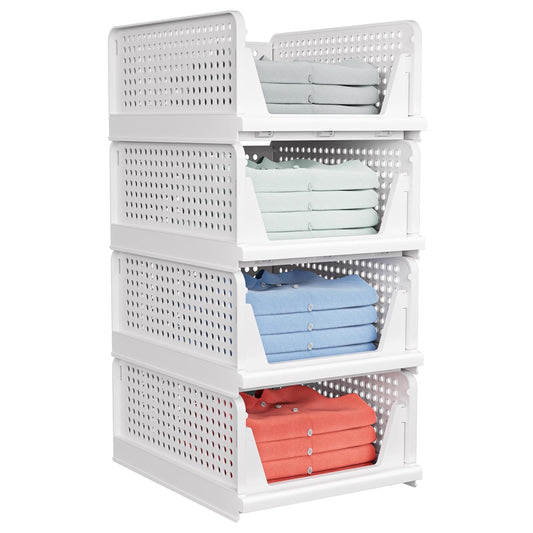 4 Pack Stackable Closet Storage Basket - Stackable Storage Bins | Multifunctional & Foldable Closet Organizer Waterproof, Wardrobe Cupboard Space-Saving Storage Drawer Organizer