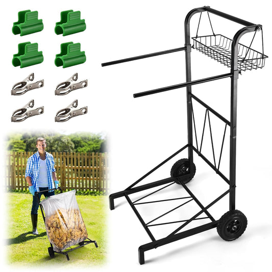 Upgraded Trash Bag Holder Cart with Storage Basket... (Black | Metal)