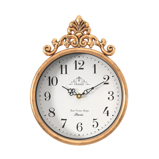 Small French Decorative Wall Clock, Gold Antique | Vintage Boho Style, Silent Battery Operated Wall Clocks for Farmhouse,Kitchen,Bathroom,Bedroom (10.23" H x 7.7" W)