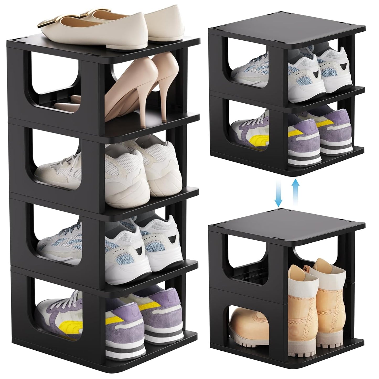 HAIXIN 5-Tier Shoe Rack for Small Spaces Narrow Shoe Organizer | for tight spots, dorms, rvs, stack multiple tiers, removable shelves for boots, narrow size for kids, women, modular design