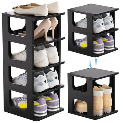 HAIXIN 5-Tier Shoe Rack for Small Spaces Narrow Shoe Organizer | for tight spots, dorms, rvs, stack multiple tiers, removable shelves for boots, narrow size for kids, women, modular design