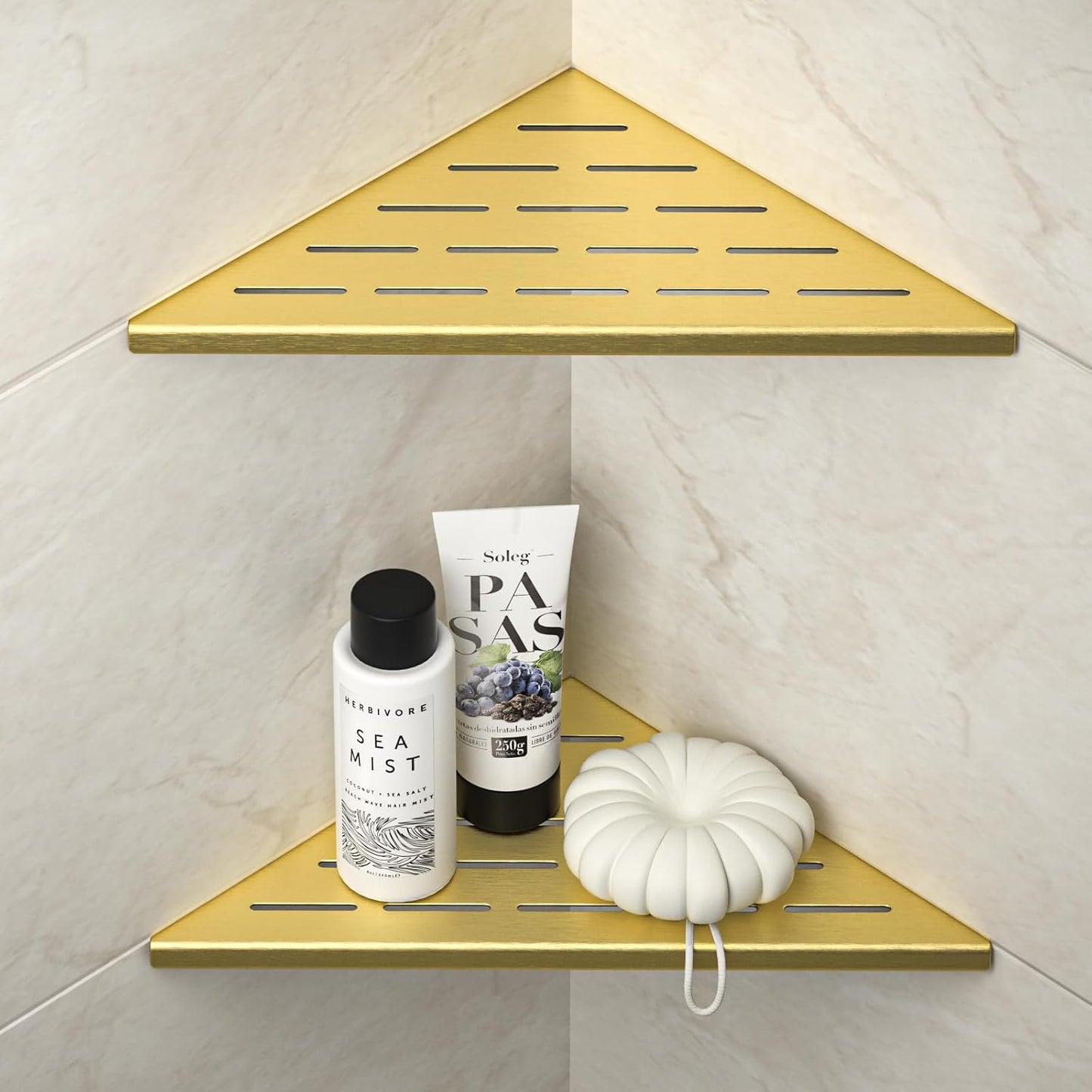 Corner Shower Shelf 10", Gold | 304 Stainless Steel Bathroom Shelf for Tiled Wall, Grout in Shelves, 2 Pack