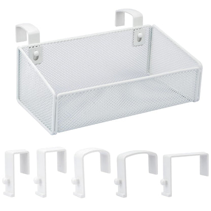 Bedside Caddy Hanging Storage Basket Beside Shelf Metal Organizer for Collage Dorm Bunk Bed,Hospital Bed,Baby Bed - Bedroom Essentials for Magazine,Remote Control,Phone,Drinks (White)
