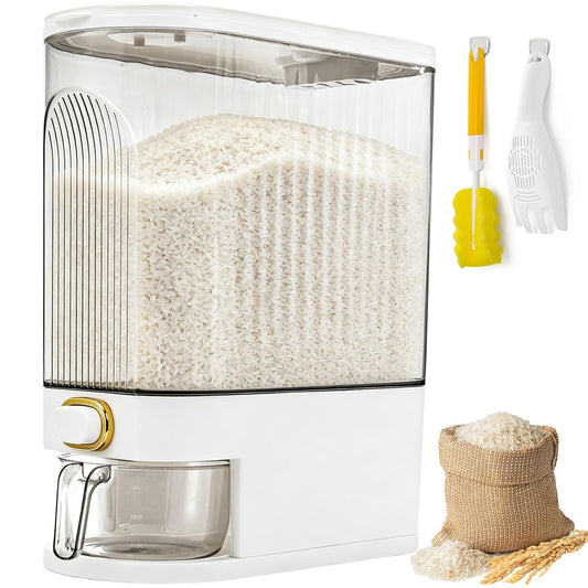 Clear Rice Holder Dispenser, 22 Lbs Large Grain Storage Container with Measuring Cup, Cylinder Household Food Dispenser Bucket Kitchen Organization for Cereal Oatmeal Coffee Bean Soybean Corn