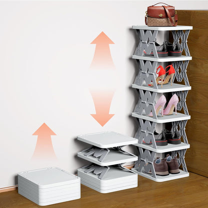Shoe Rack, 6 Tier Shoe Organizer Without Assembly, Foldable Small Shoe Rack Space Saving, Collapsible Shoe Organizer for Entryway, Front Door Entrance, Kids, Bedroom, White