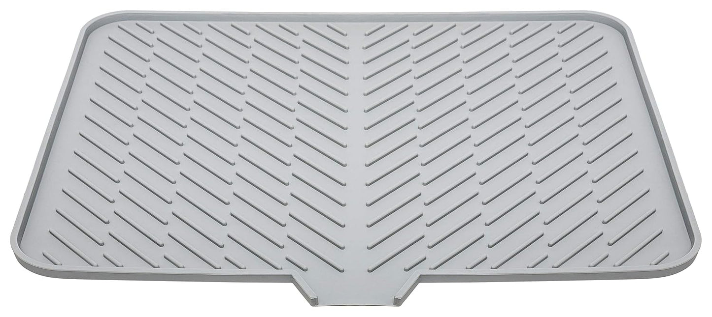 Silicone Dish Drying Mat with Built-in Drain Lip - Hygienic Drying Pad - Sturdy Compact Easy to Clean Tray Protects Surfaces Prevents Water Build Up - 23 X 17 (Grey)