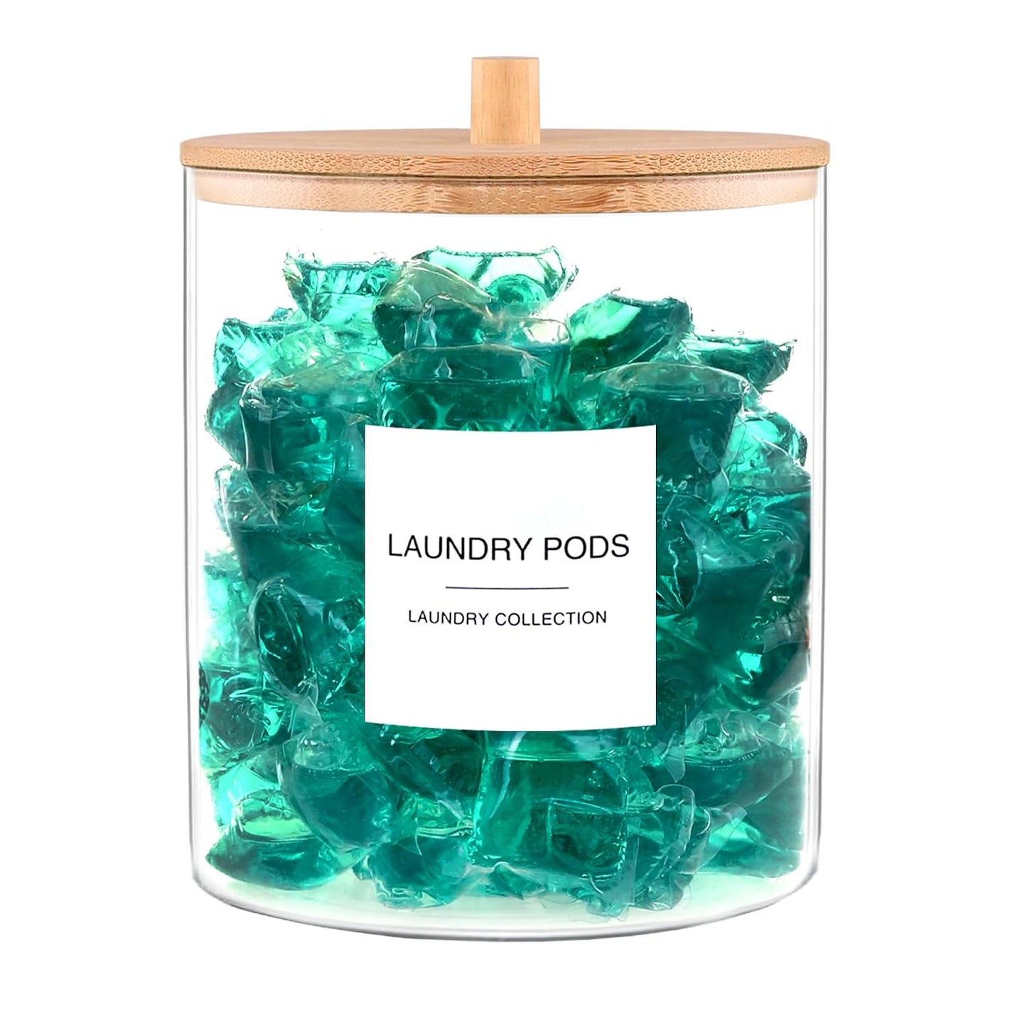 Glass Jars for Laundry Room Organization, Laundry Pods Container with 27 Labels, Detergent Holder with Bamboo Lid, Cute Storage Jars (Set of 1)