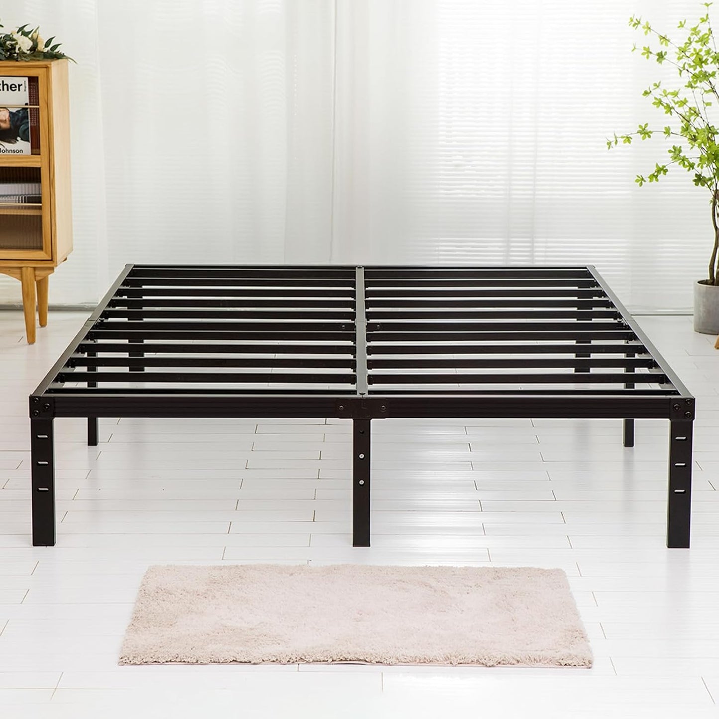 Wulanos King Size Bed Frame, 3500lbs Heavy Duty Metal Frames with Steel Slats Support 14 Inch High Platform Bedframe with Storage, No Box Spring Needed, Sturdy and Durable Noise-Free, Black