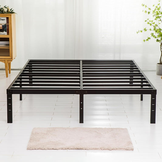 Wulanos King Size Bed Frame, 3500lbs Heavy Duty Metal Frames with Steel Slats Support 14 Inch High Platform Bedframe with Storage, No Box Spring Needed, Sturdy and Durable Noise-Free, Black