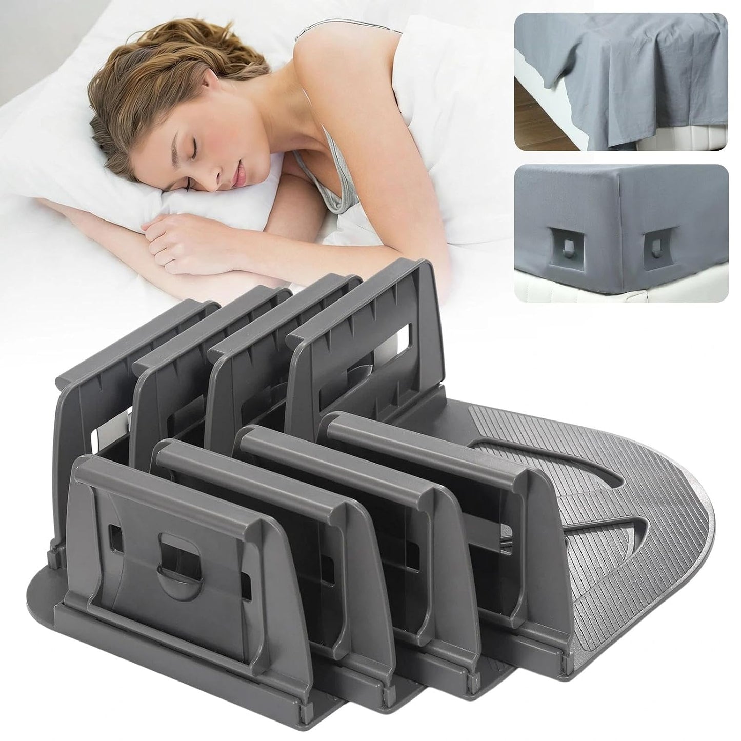 Bed Sheet Holders for Corners, Heavy Duty Fitted Lock Sheet Holders Keep Sheets Firm & Tight, New Upgrade Open Corner Design for Any Mattress Sizes, No More Loose Sheets, Easy Installation(Dark Grey)