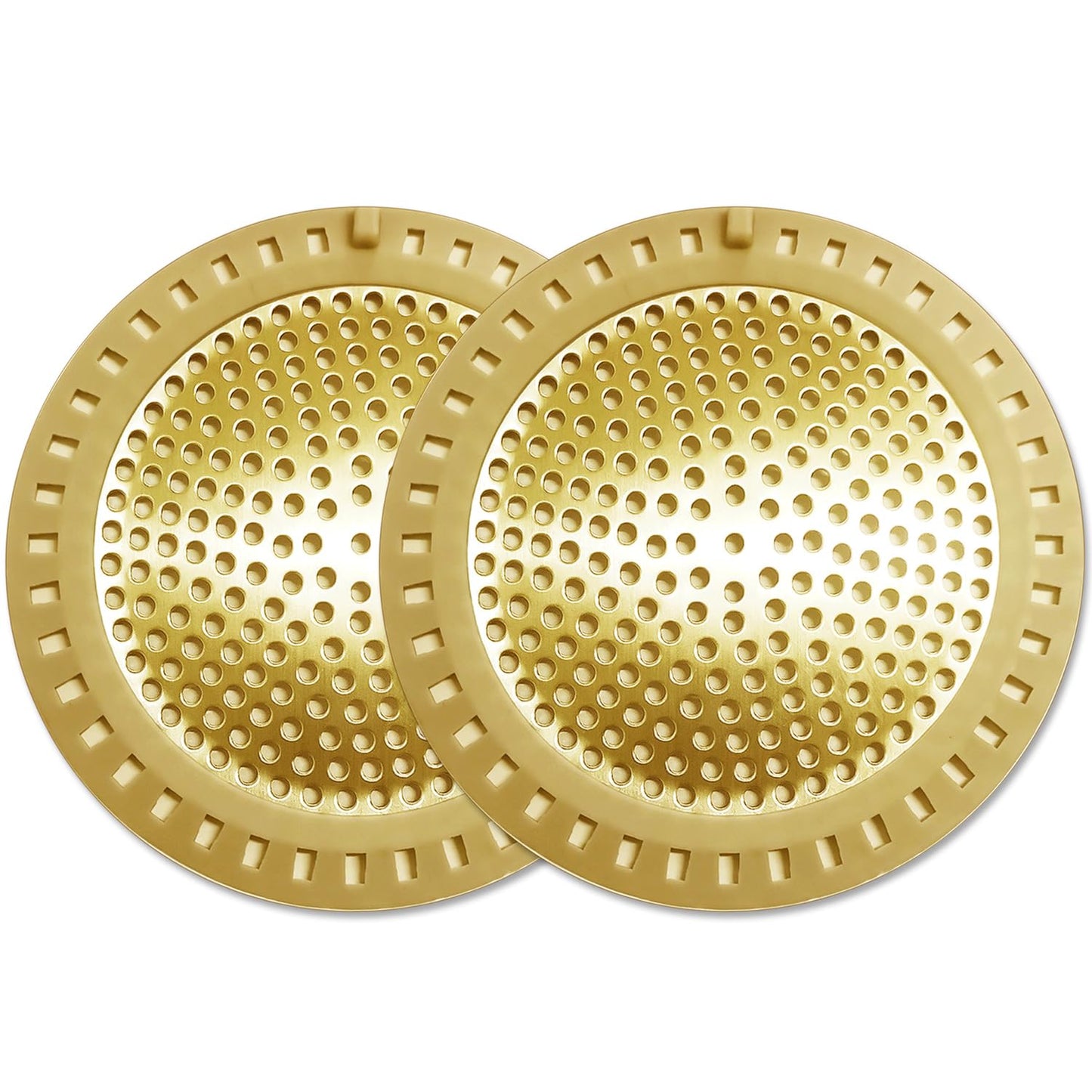 Seatery 2PCS Hair Catcher Shower Drain/Strainer/Cover/Filter/Trap, Bathtub Drain Cover Hair Catcher, Hair Stopper for Bathroom Sink/Floor Drain, Stainless Steel and Silicone Drain Strainer, Gold