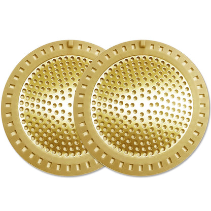 Seatery 2PCS Hair Catcher Shower Drain/Strainer/Cover/Filter/Trap, Bathtub Drain Cover Hair Catcher, Hair Stopper for Bathroom Sink/Floor Drain, Stainless Steel and Silicone Drain Strainer, Gold
