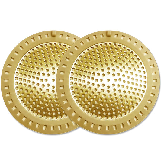 Seatery 2PCS Hair Catcher Shower Drain/Strainer/Cover/Filter/Trap, Bathtub Drain Cover Hair Catcher, Hair Stopper for Bathroom Sink/Floor Drain, Stainless Steel and Silicone Drain Strainer, Gold