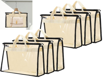 Dust Bags for Handbags,6 Pack Clear Handbag Storage Organizer,Purse Storage Bag with Zipper and Handle,Handbag Dust Bags for Closet Hanging Storage (6pcs L)