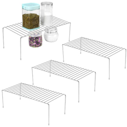 Kitchen Cupboard Shelf Wire Rack - 4 Pack Cabinet... (Silver | Metal)