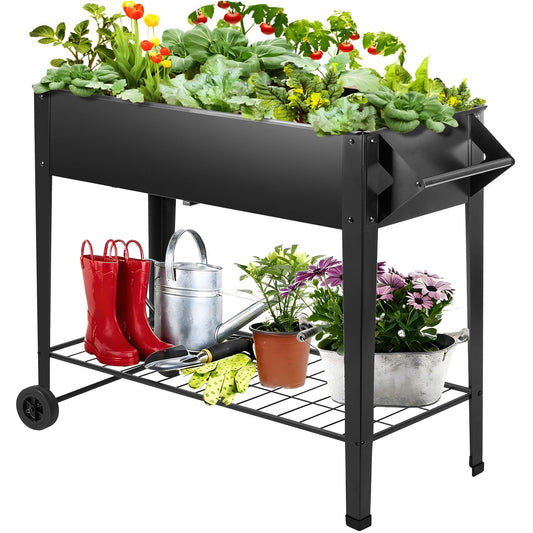 32" Tall Raised Garden Bed Outdoor with Wheels & S... (Black | Alloy Steel)