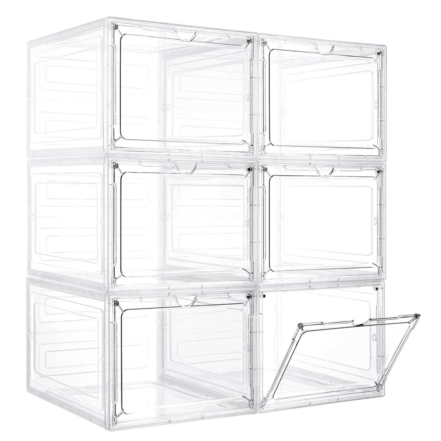 LXLXXL 6 Pack Storage Bins with Lids, 19 Qt Stackable Clear Storage Box | Stackable Storage Bins with Lid, Clear Acrylic Magnetic Door, Plastic Display Case, Organizer Box for Home Office Organizing
