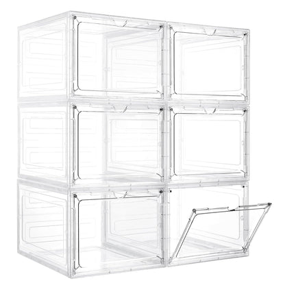 LXLXXL 6 Pack Storage Bins with Lids, 19 Qt Stackable Clear Storage Box | Stackable Storage Bins with Lid, Clear Acrylic Magnetic Door, Plastic Display Case, Organizer Box for Home Office Organizing