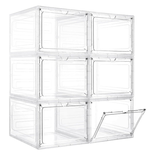 LXLXXL 6 Pack Storage Bins with Lids, 19 Qt Stackable Clear Storage Box | Stackable Storage Bins with Lid, Clear Acrylic Magnetic Door, Plastic Display Case, Organizer Box for Home Office Organizing