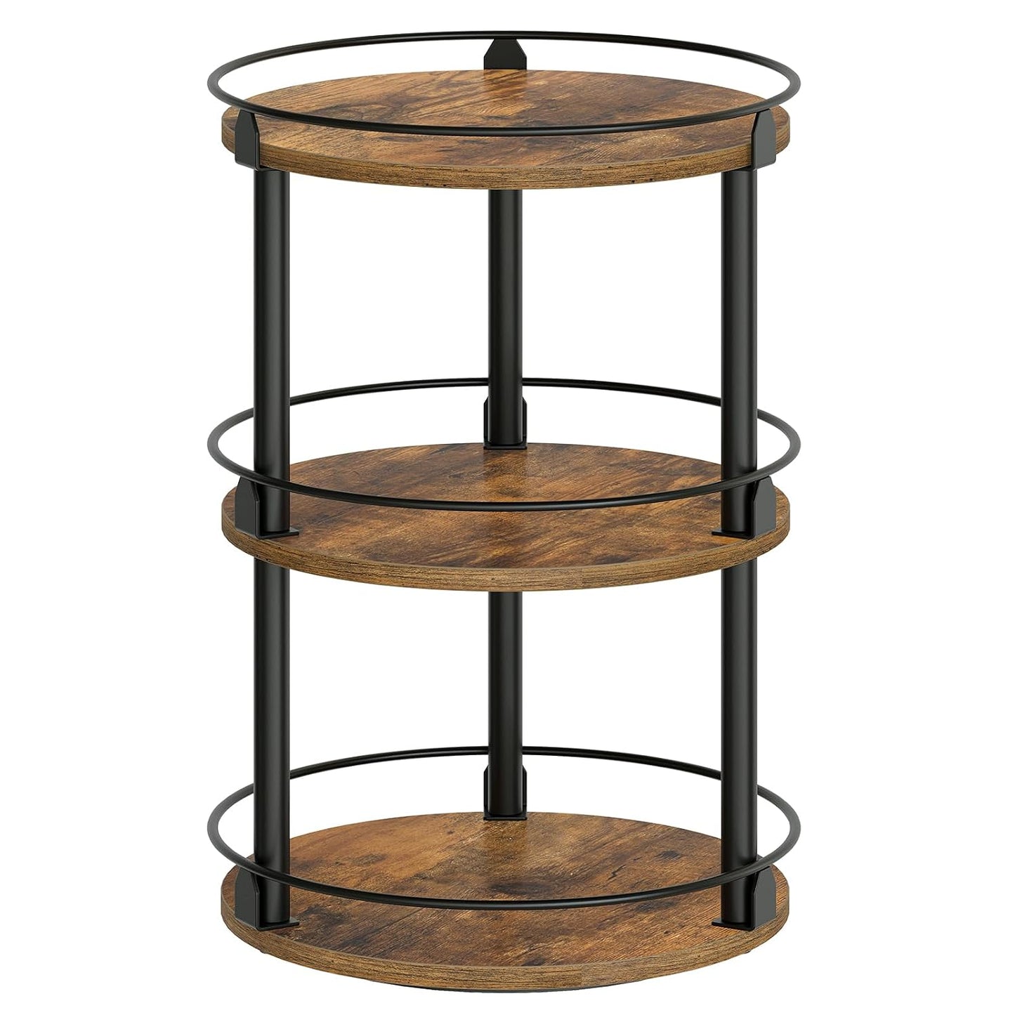 3-Tier Lazy Susan Organizer, Rotating Spice Rack, Spinning Organizer, Industrial Turntable Spice Rack Organizer for Cabinet, Kitchen Countertop, Pantry, Rustic Brown and Black SR23BR
