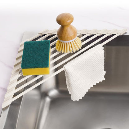 Tomorotec Triangle Roll Up Dish Drying Rack with Silicone Coating, White | 304 Stainless Steel with BPA-Free Silicone, Triangle Design Maximizes Sink Corner Space, Fits Compact Kitchens And RVs