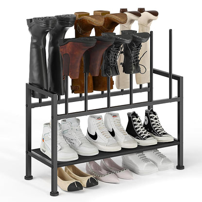 DIMJ Free Standing Shoe Racks - 3-Tier Boot Rack, Black Metal Storage Organizer for Tall Boots, Sneakers, Closet Organizer, Multiuse Shoe Rack, Fits 6 Pairs
