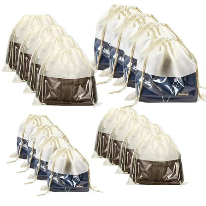 16 Pcs Beige Dustproof Drawstring Bags Purse Dust Storage Bags for Handbags Covers Non Woven Fabric Cloth Pouch String Packing Organizer Shoe Pouch(4 Sizes)