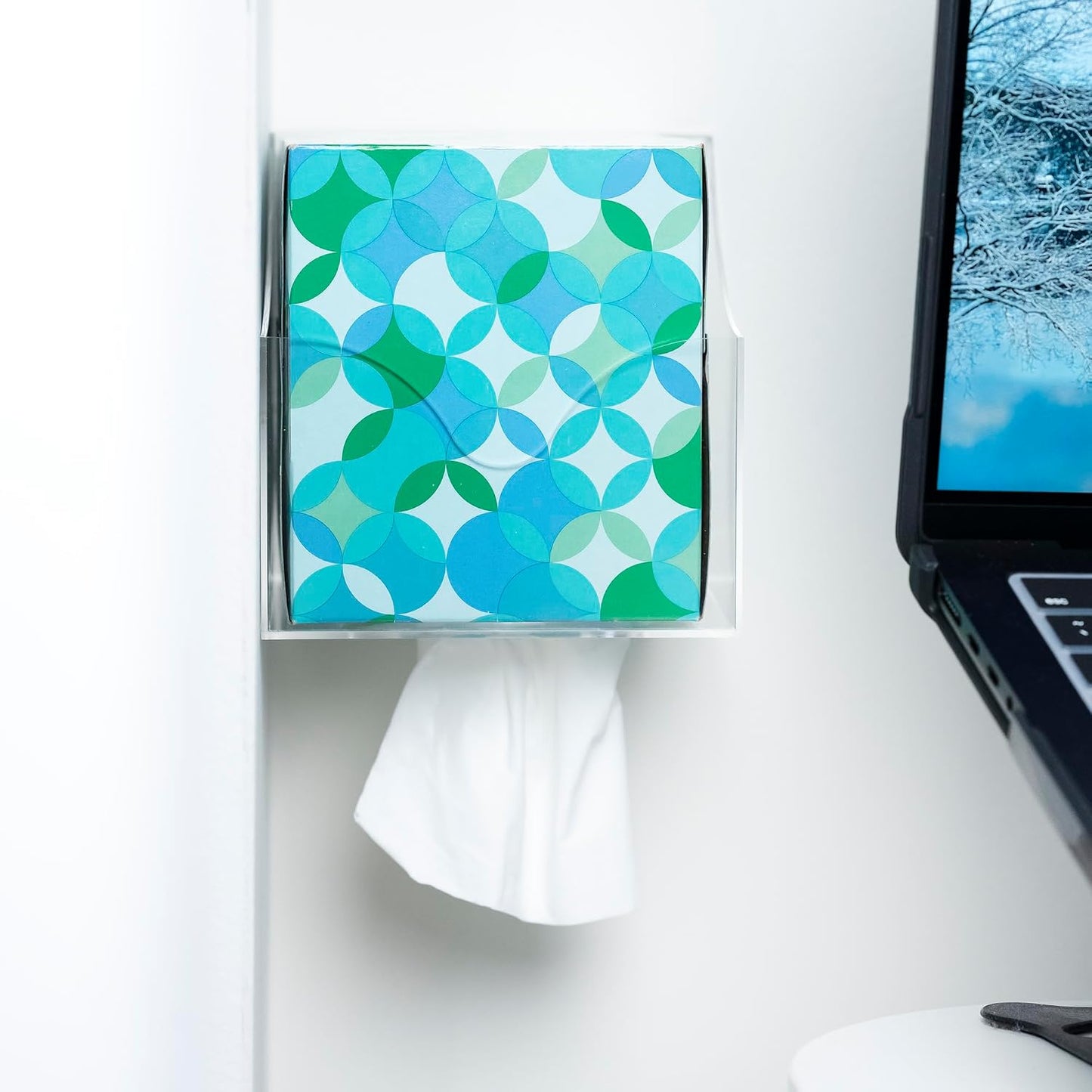IneVibe Square Tissue Box Holder for Small Spaces Wall Mounted | Place Under Cabinet or Side of Desk, in RV, Bathroom - Acrylic Facial Box Dispenser, Face Down or Sideways in Tight Areas