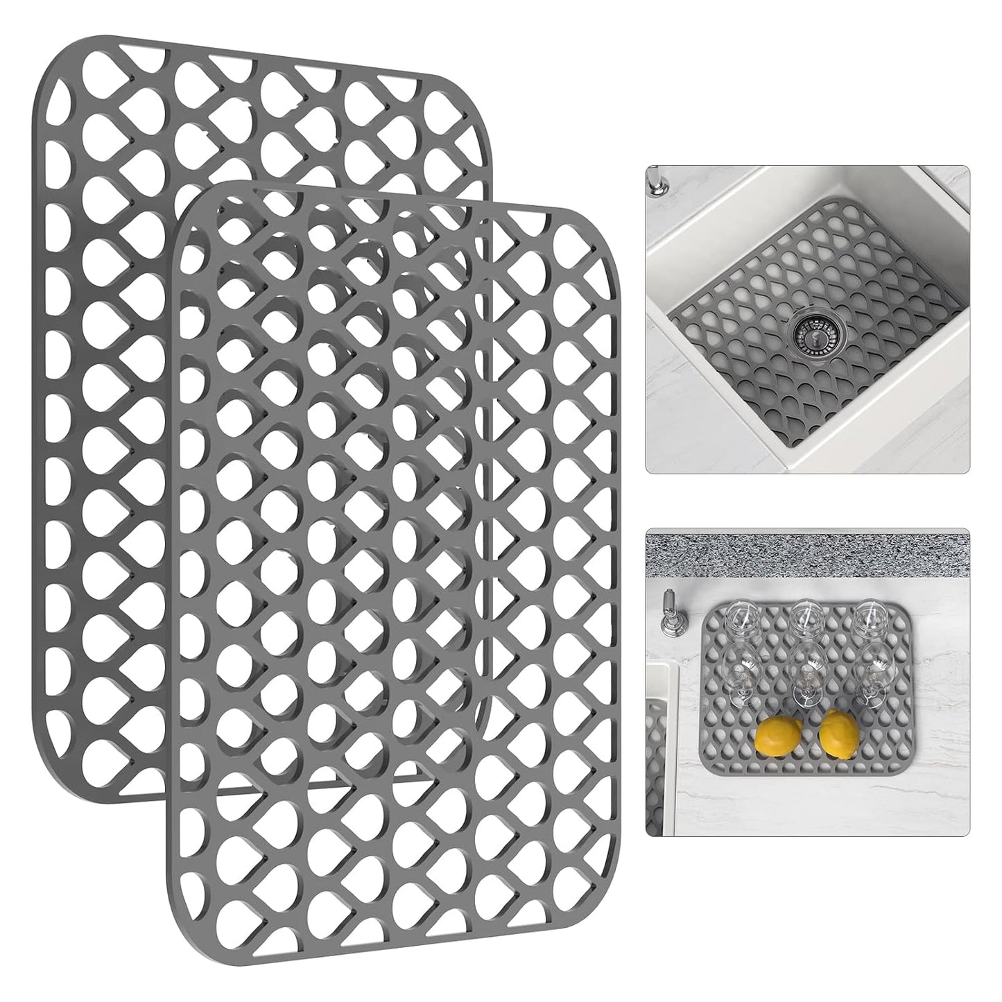 Silicone Sink Mat 2PCS TOOVEM Sink Protectors for Kitchen Sinks | 13.58 x 11.6 inch Sink Protectors for Kitchen Sinks, Folding Grid for Bottom of Farmhouse Stainless Steel Porcelain Sink