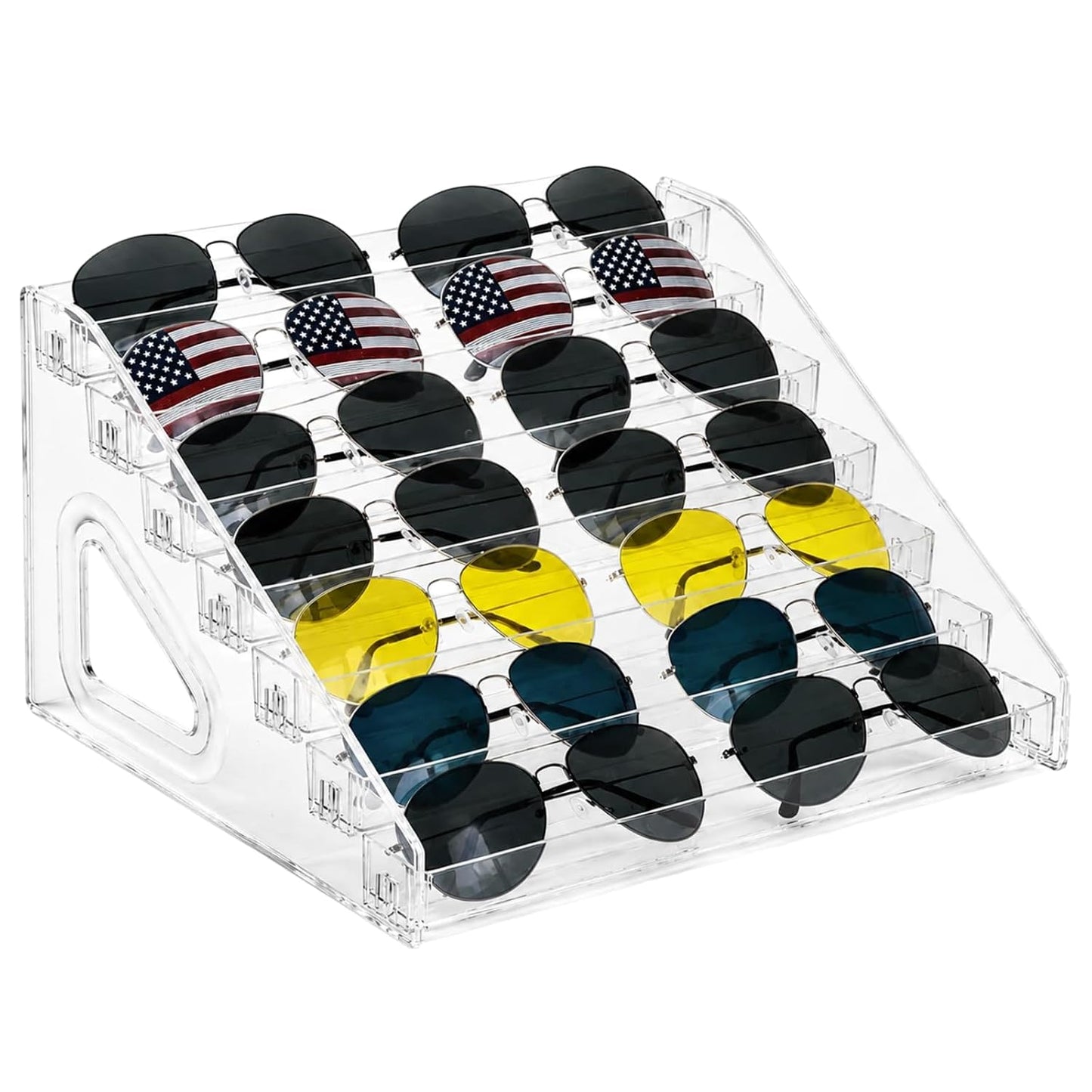 1 Pack 7 Tier Sunglasses Organizer Stand, Clear Acrylic Glasses Display Rack, Snap-Fit Eyeglass Holder Storage Tray for Sunglasses, Reading Glasses, Nail Polish, Makeup, Trading Cards and Collectibles