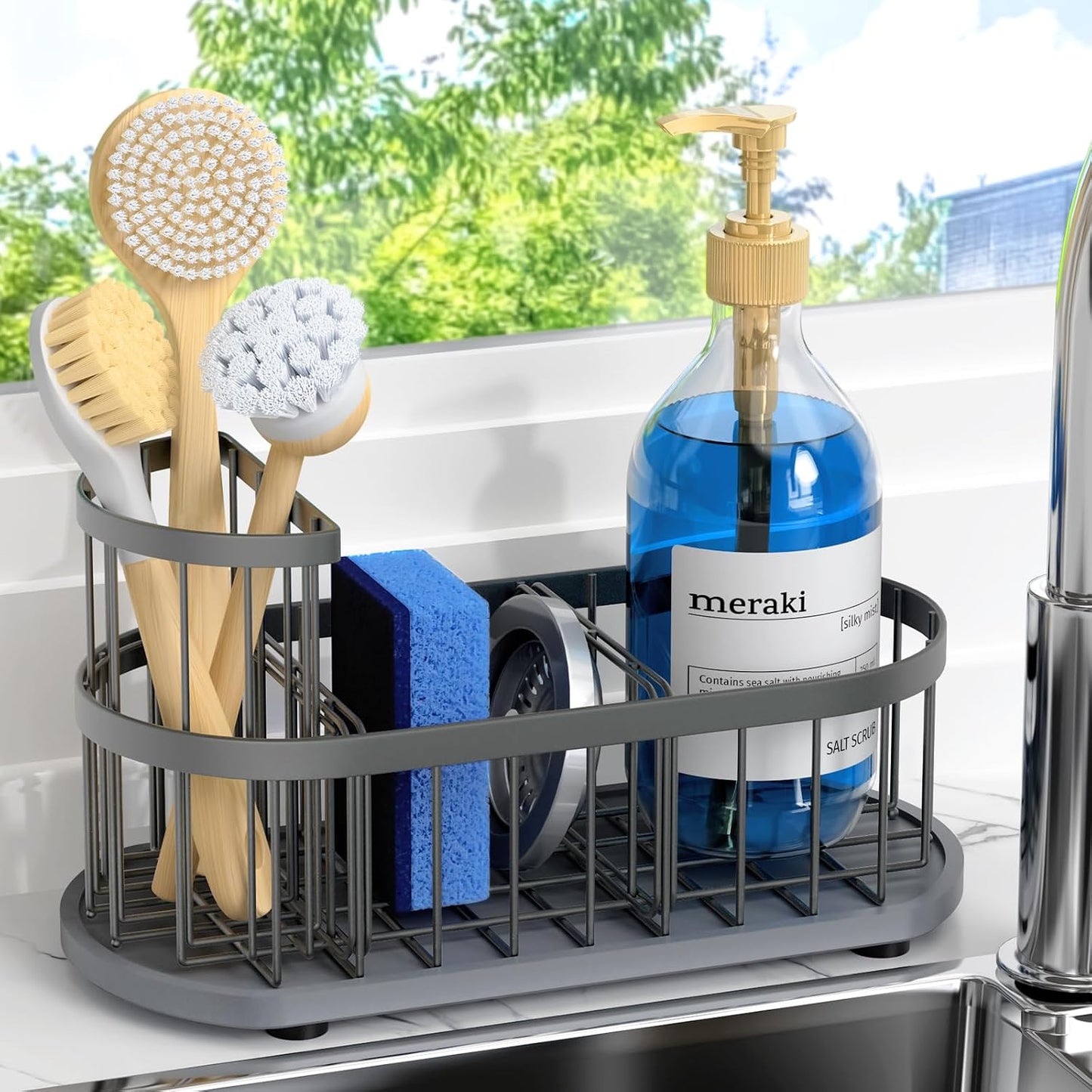 Sponge Holder for Kitchen Sink with High Brush Hol... (Grey)