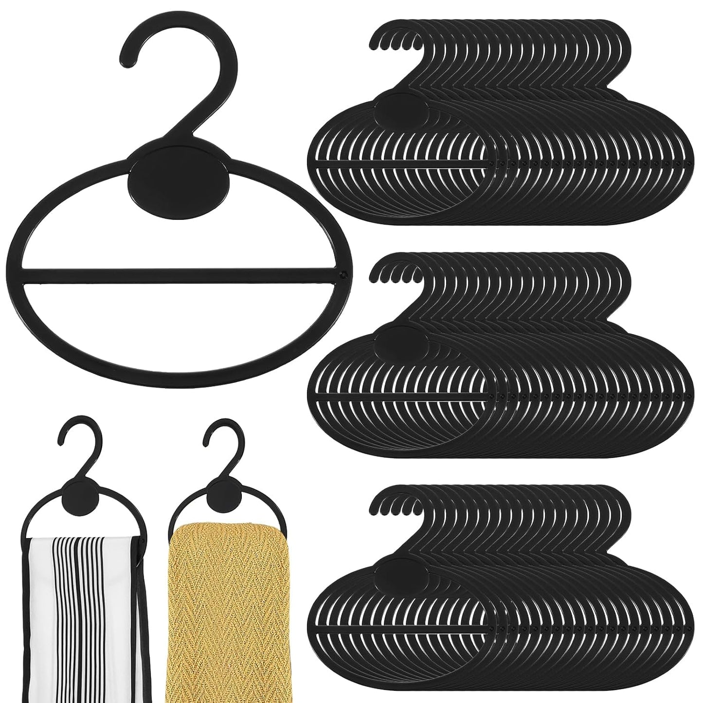 100 Pcs Black Plastic Scarf Hanger Organizer Space Saving Closet Accessory Holder for Scarves, Belts, Ties, Headscarves, and More