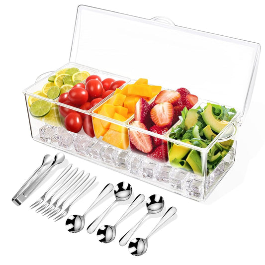 Condiment Tray with Stainless Steel Tableware, Chi... (Clear | Plastic)