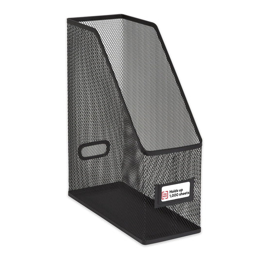 Staples TRU RED Metal Magazine File Organizer, Black - Top - Loading Desktop File Holder with Handle, Holds Up to 1000 Sheets