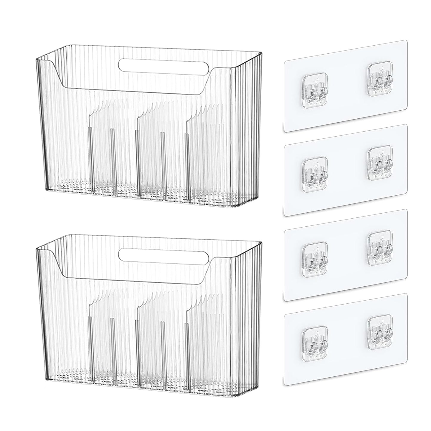 Lae Nuvole Cabinet Door Storage 2-Pack, Clear Adhesive Organizer for Wall | 2.75" Depth, 3 Adjustable Dividers, No-Drill Mount, Renter Friendly, BPA-Free, Holds 15 lbs, for Narrow Space