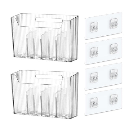 Lae Nuvole Cabinet Door Storage 2-Pack, Clear Adhesive Organizer for Wall | 2.75" Depth, 3 Adjustable Dividers, No-Drill Mount, Renter Friendly, BPA-Free, Holds 15 lbs, for Narrow Space