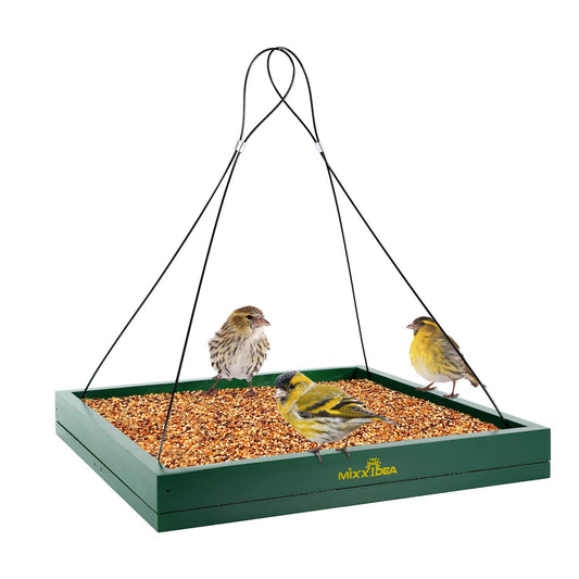 Bird Feeder Hanging Tray, Bird Feeders for Outdoor... (Green | Wood)