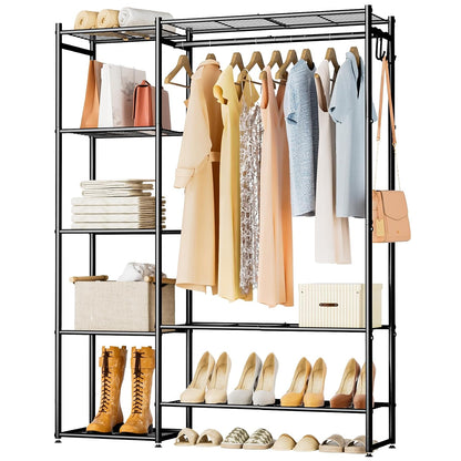 Closet Wardrobe, Closet Organizers and Storage System, Metal Clothes Rack | All in one, With 4 Tiers Shelves, Portable & Free Standing, for Hanging Clothes, for Cloakroom Bedroom