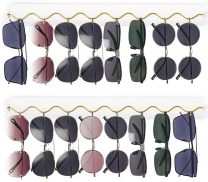 Mkono Wall Sunglass Organizer, Wood Hanging Glasses Holder Storage 2 Pack | Space Saving, Holds 8 Eyewear Pairs, Eyeglass Display, Easy to Install, for Entryway Bedroom Living Room Girl Room Gift Ideal