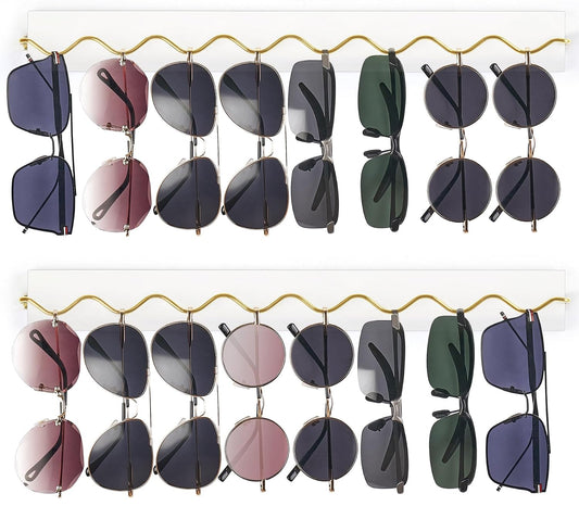 Wall Sunglass Organizer, Wood Hanging Glasses Hold... (2 Count | Gold | Metal, Wood)