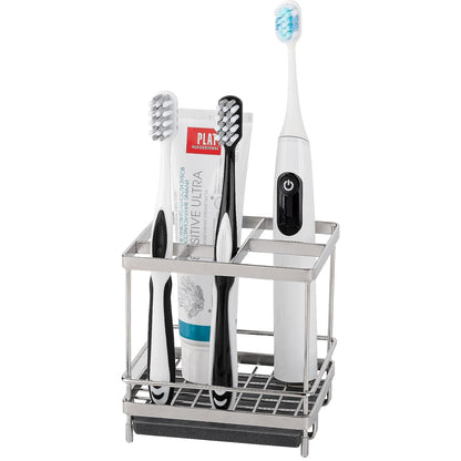 Electric Toothbrush Holders for Bathrooms Toothpaste Organizer, Sliver | Carbon Steel, Removable Diatomite Drip Tray, 5 Slots Kids Tooth Brush Holder for Countertop, Shower, Vanity