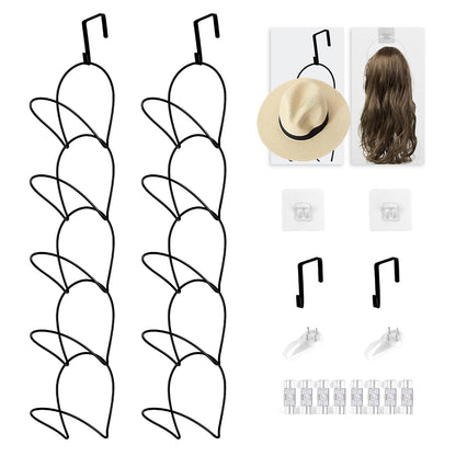 10 Pack Hat & Wig Stand Organizer for Multiple Wigs Hanger, Wig Holder, Space Saving Storage Rack for Hat, Tie, Scarf (Black)