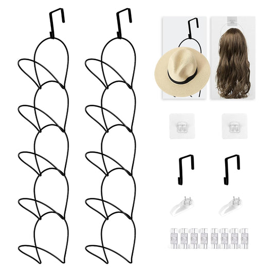 10 Pack Hat & Wig Stand Organizer for Multiple Wigs Hanger, Wig Holder, Space Saving Storage Rack for Hat, Tie, Scarf (Black)