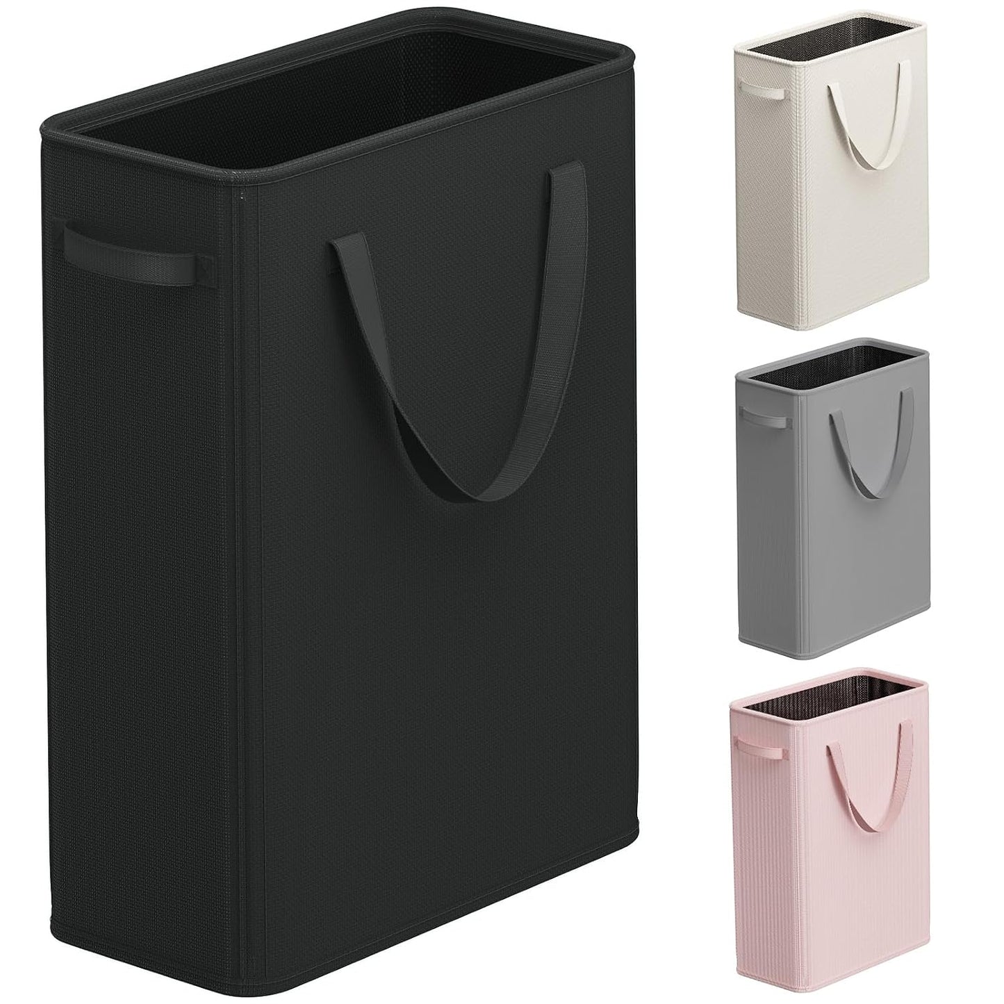 Optish 50L Slim Laundry Hamper, Small Laundry Basket With Handles, Black Narrow Laundry Basket for Dorm, Bedroom, Living Room, Collapsible Laundry Hamper