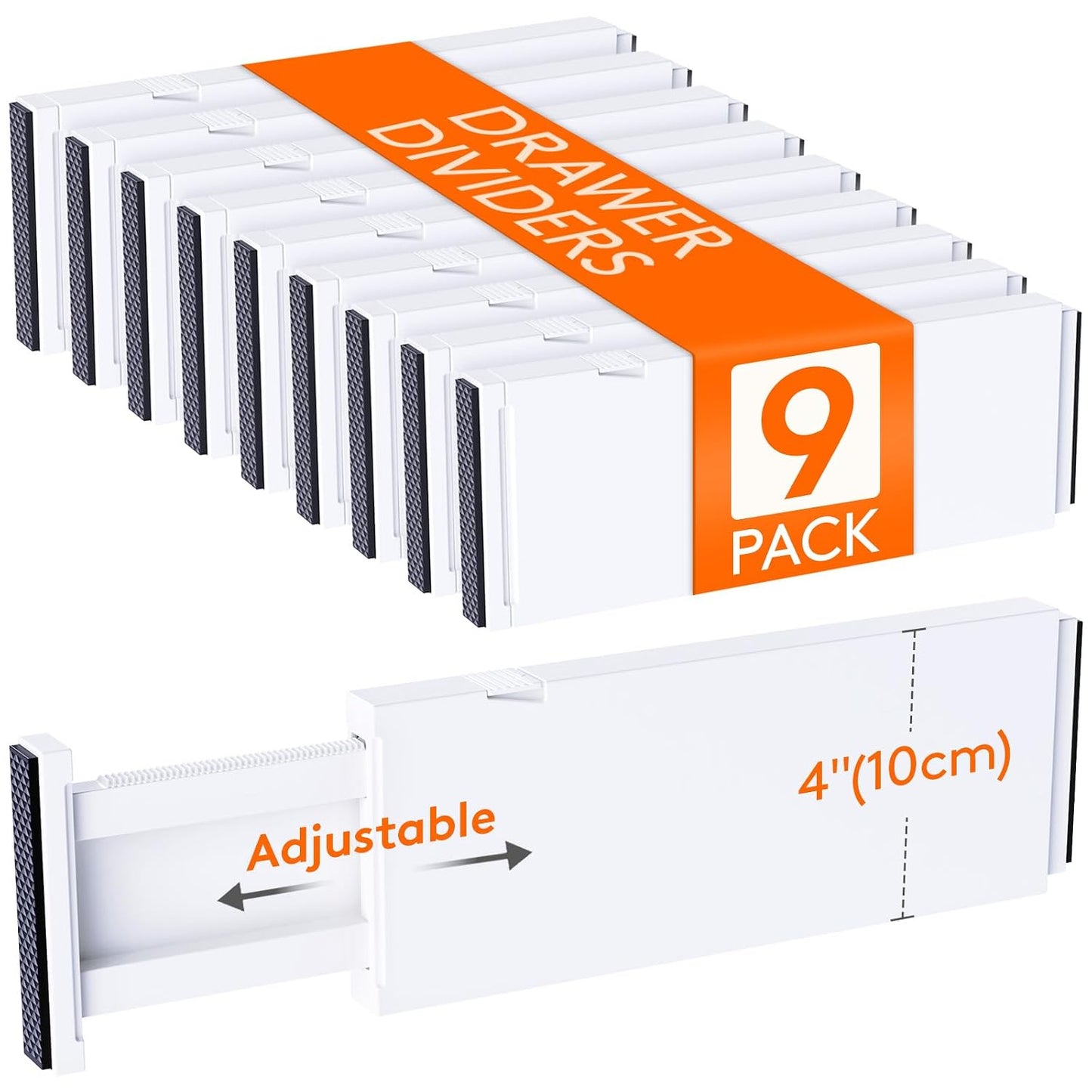 Lifewit 4" High Upgrade Drawer Divider, Adjustable Drawer Organizer Clothes | 9 Pack 11"-17" Expandable White Plastic Drawer Separator for Dresser, Kitchen, Closet, Nursery, Office Organization & Storage